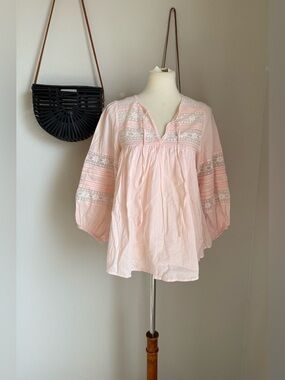 GRAHAM & SPENCER Pink Cotton Puff Sleeve Shirt, Size Medium